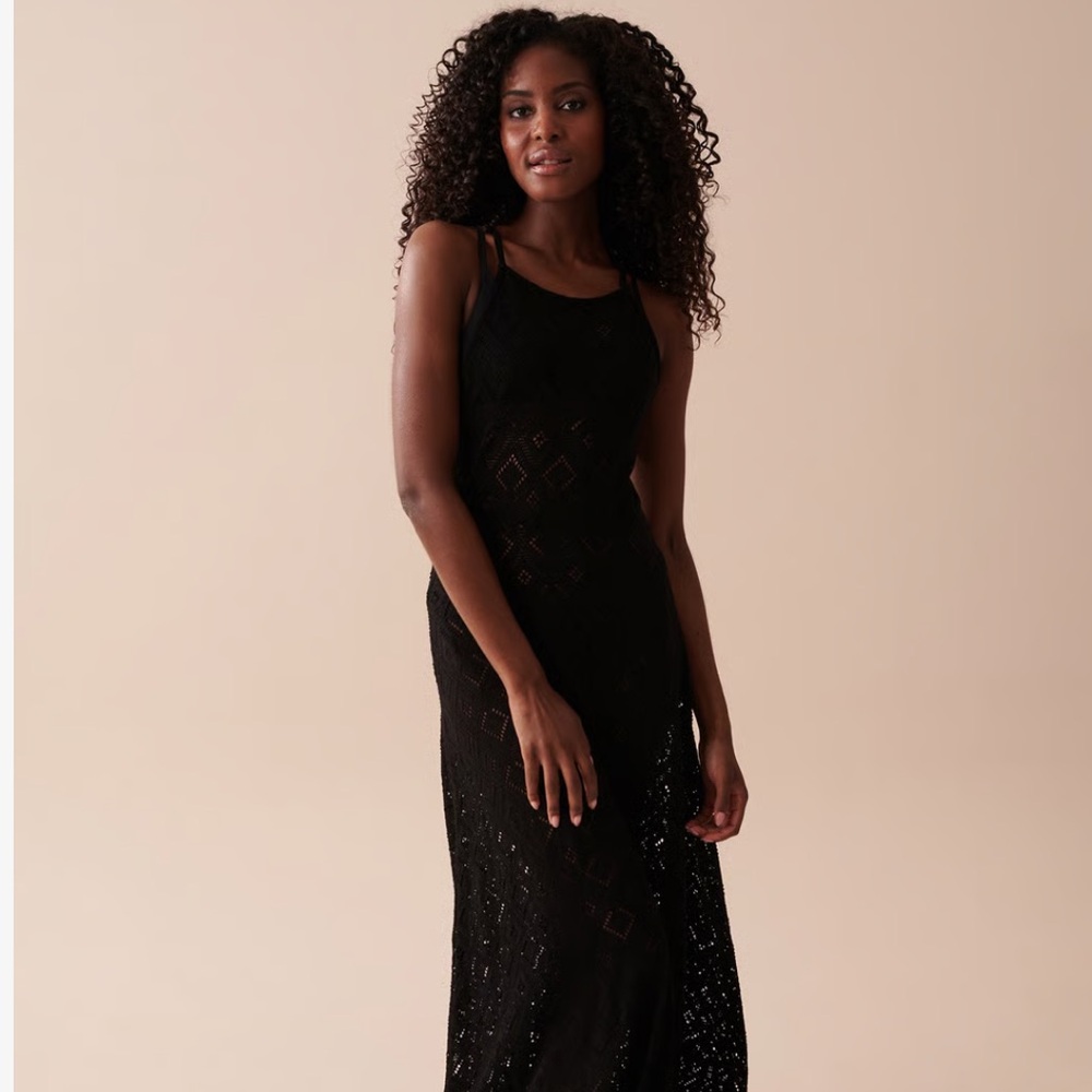 La Vie En Rose Black Crochet maxi dress